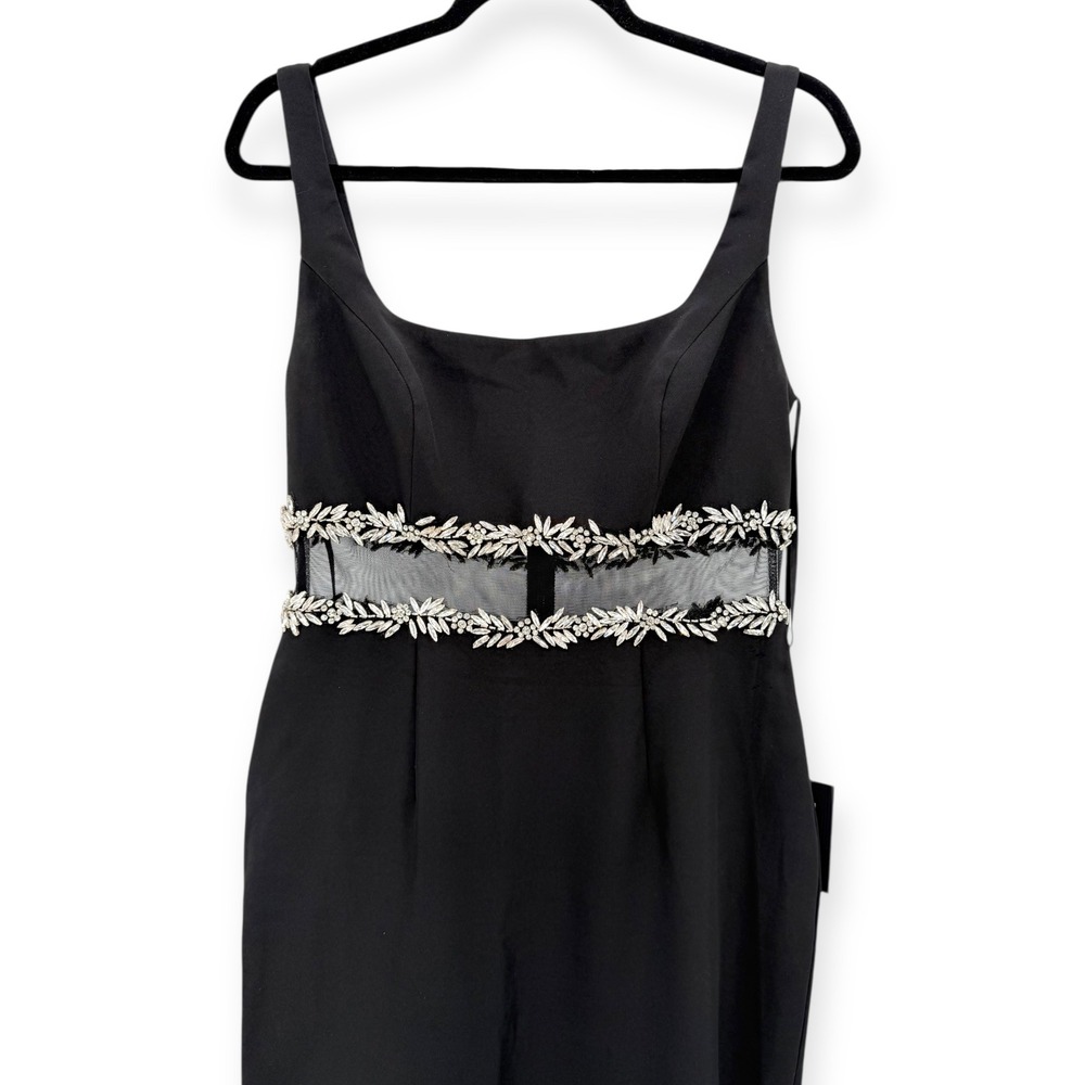 NWT Mac Duggal Black‎ Crepe Ruffle Hem Midi Dress With Jewel Detail - Size 8 - Picture 6 of 14